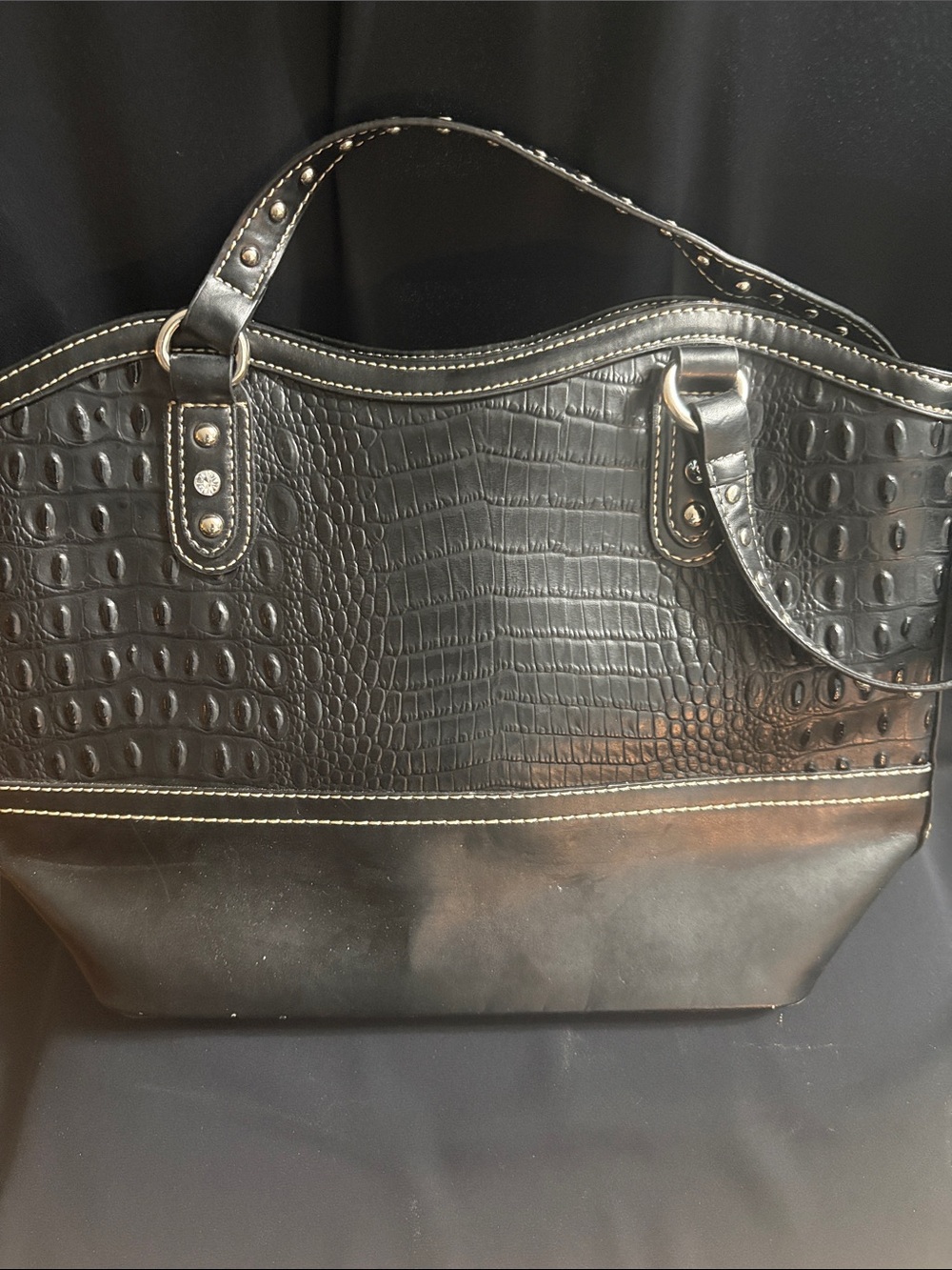 Blazin Roxx  Black Faux Ostrich Embossed Studded Shoulder Tote - Picture 5 of 12
